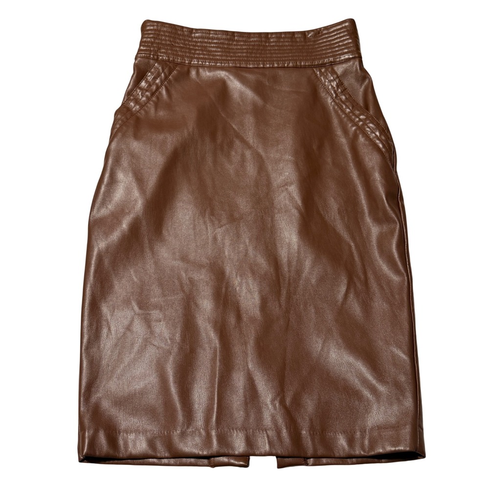 JLUXLABEL Skirt High Waisted Faux Leather Large Brown Pencil Office Siren Chic